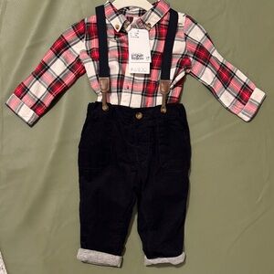 NWT H&M Red Plaid Shirt and navy corduroy pants